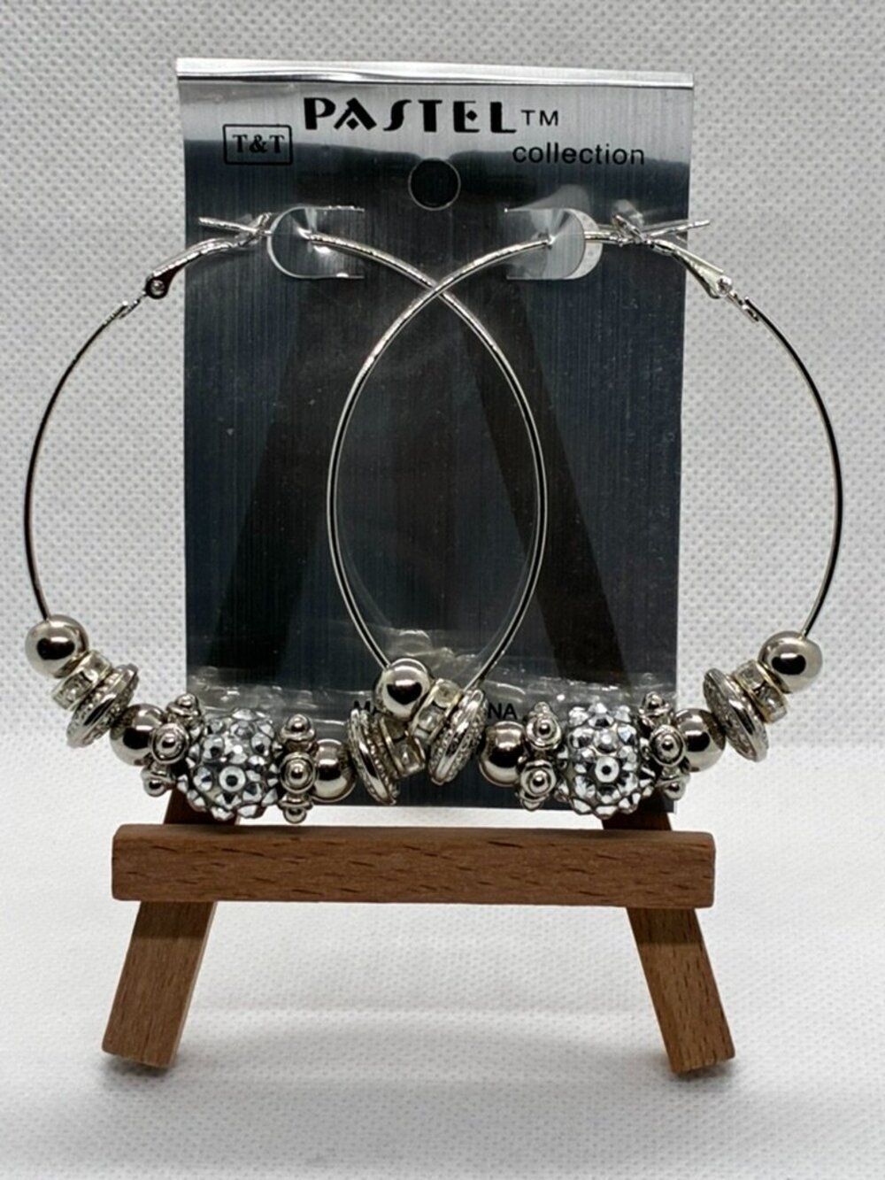 3For$20 Pastel Collection Black/Sliver Beaded Fashion Hoop Earrings